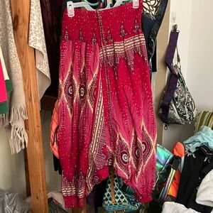 Harem Boho Red Feather-Print Pants
